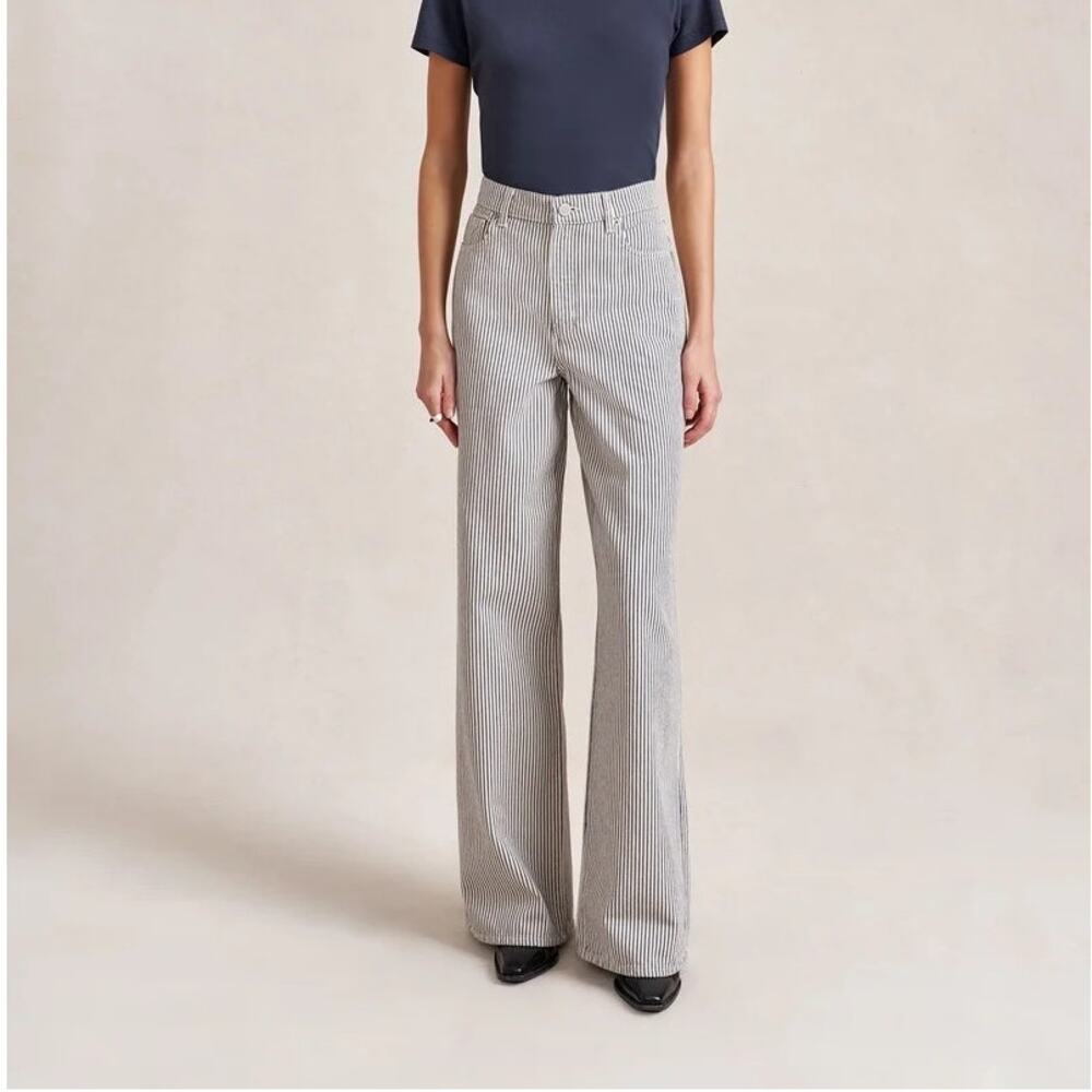 LA LIGNE Isadora High Rise Wide Leg Jeans - Gordon Striped Denim - Size 26